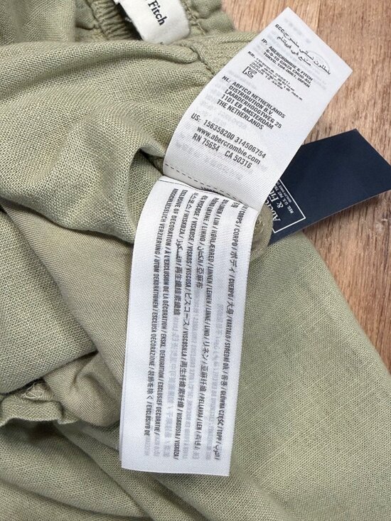 Abercrombie & Fitch Womens Sage Green Linen Blend Pants Elastic Waist Pockets Si - Picture 7 of 8